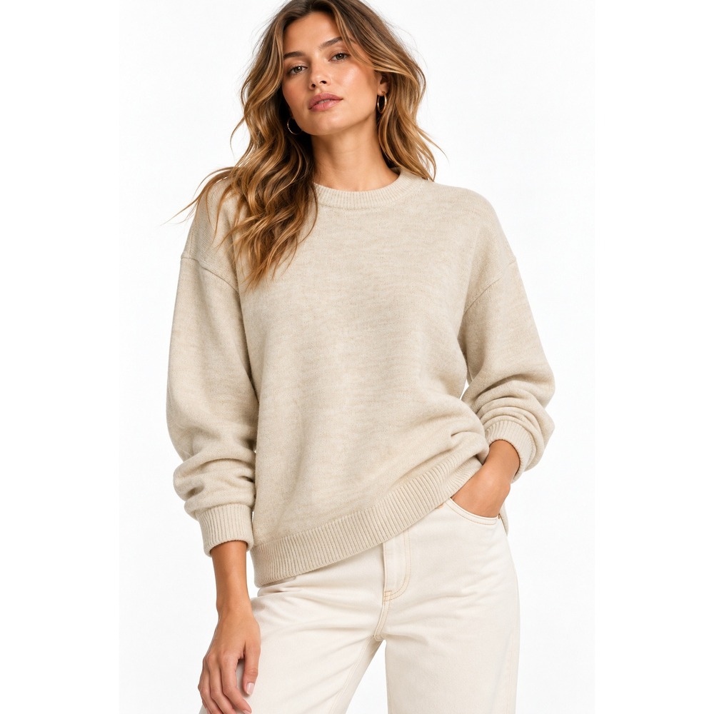 HM Womens Cream Beige Marl Crewneck Knit Sweater Size S NWT